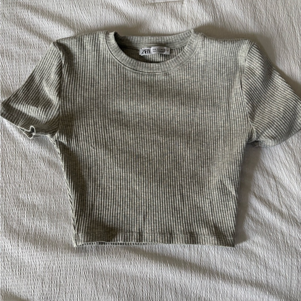 Zara Gray Ribbed T-Shirt